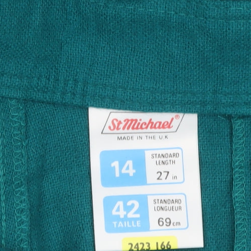 Marks and Spencer Women Green Wool A-Line Midi Skirt Size 14