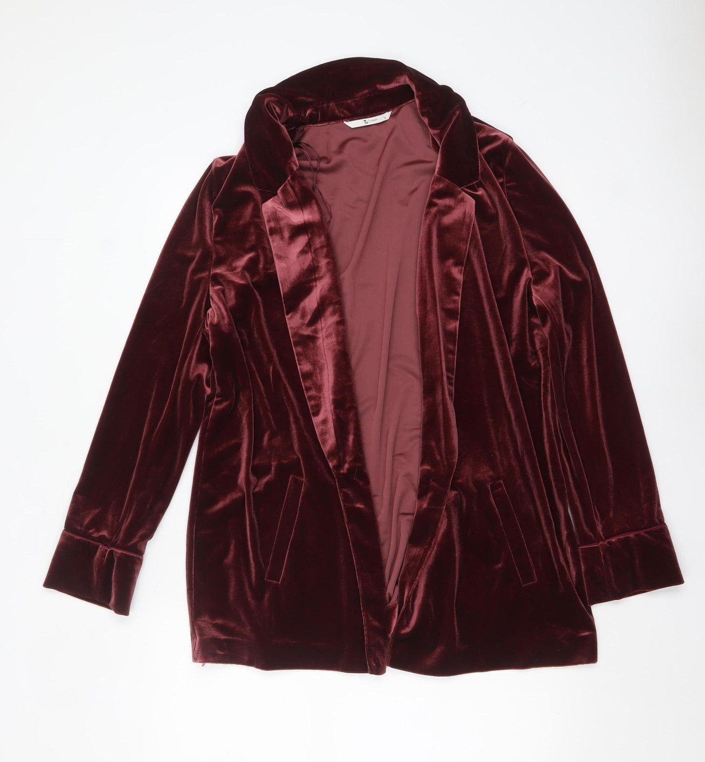 Tu Women's Burgundy Velvet Blazer Size 16 Classic Lined Jacket