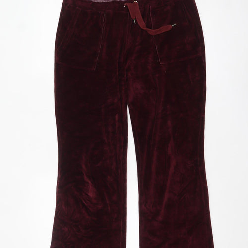 First Woman XL Burgundy Velvet Trousers with Pockets and Drawstring Waist