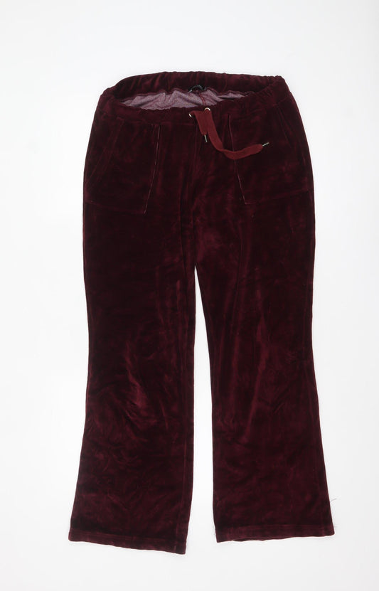 First Woman XL Burgundy Velvet Trousers with Pockets and Drawstring Waist