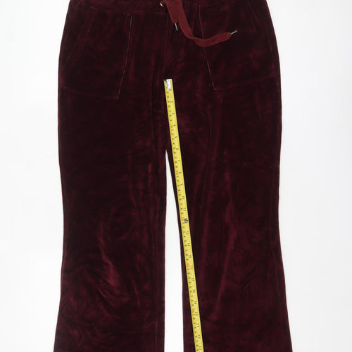 First Woman XL Burgundy Velvet Trousers with Pockets and Drawstring Waist