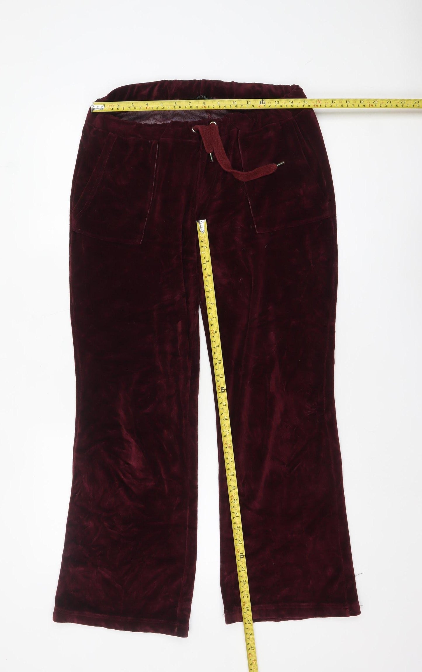 First Woman XL Burgundy Velvet Trousers with Pockets and Drawstring Waist