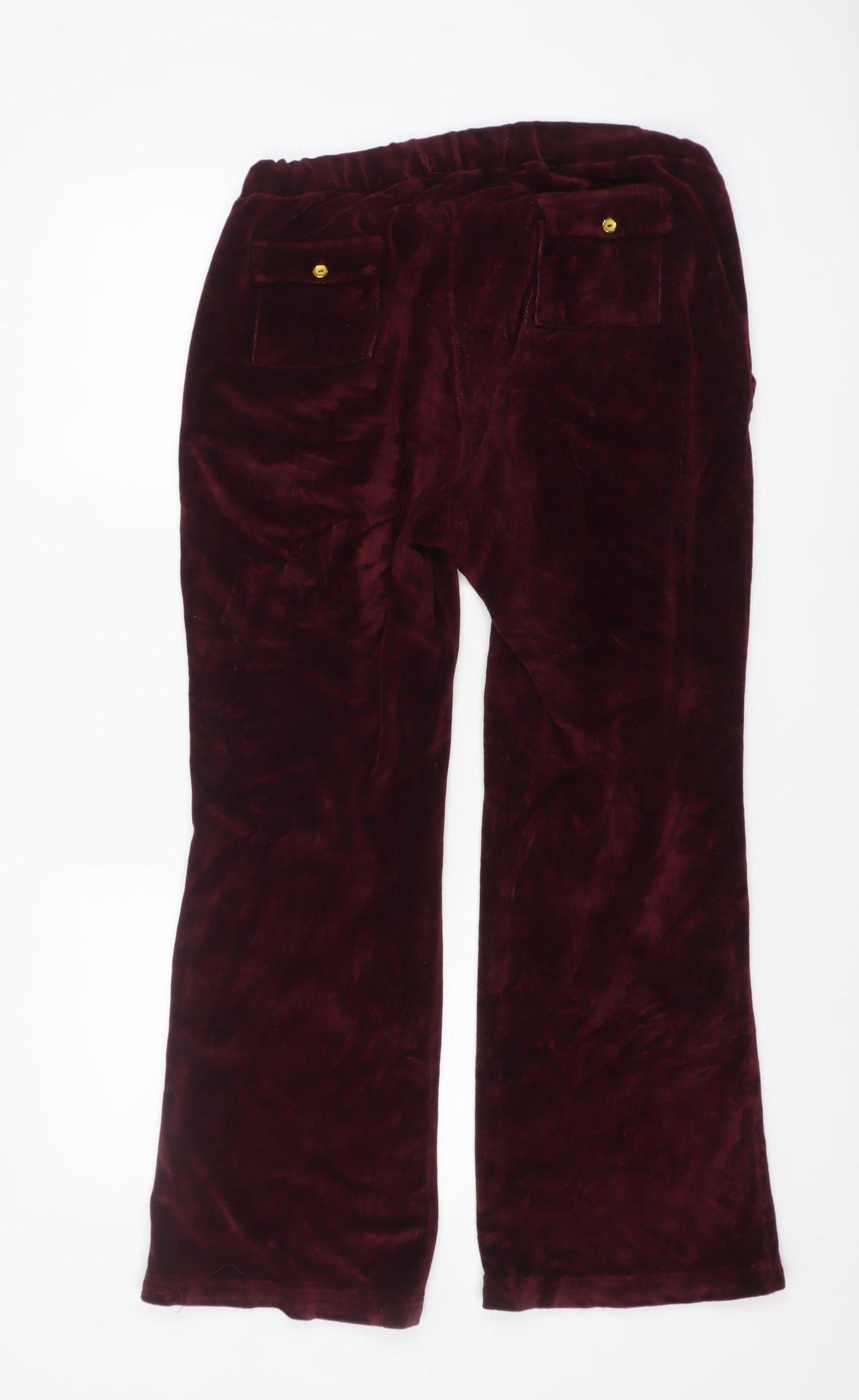 First Woman XL Burgundy Velvet Trousers with Pockets and Drawstring Waist