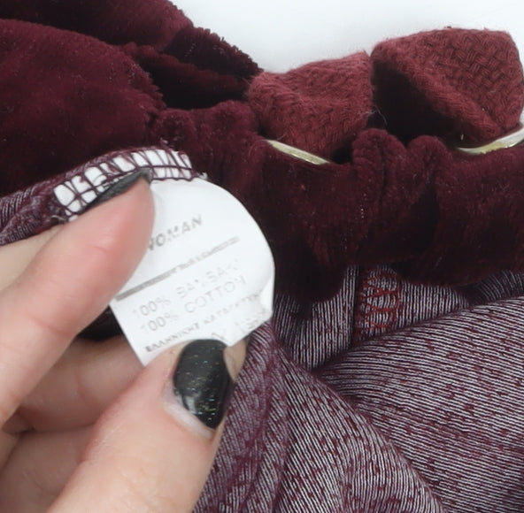 First Woman XL Burgundy Velvet Trousers with Pockets and Drawstring Waist