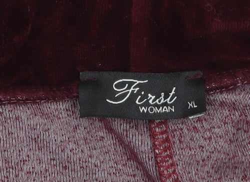 First Woman XL Burgundy Velvet Trousers with Pockets and Drawstring Waist