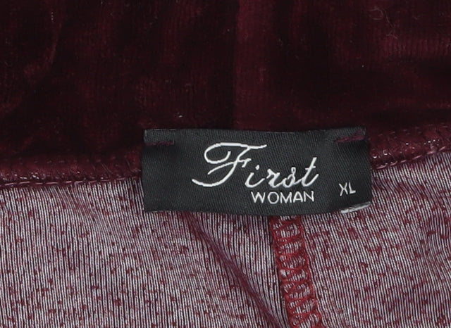 First Woman XL Burgundy Velvet Trousers with Pockets and Drawstring Waist