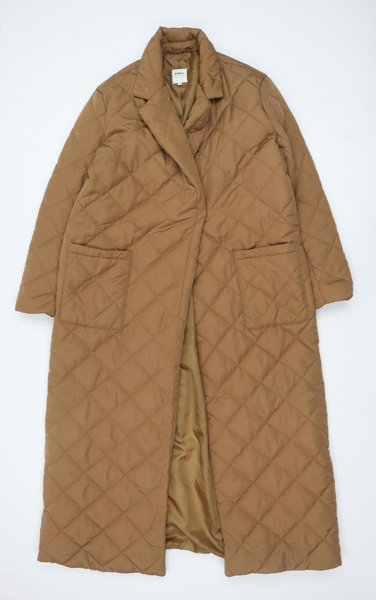 ONLY Women’s Brown Quilted Long Coat Size M Regular Fit