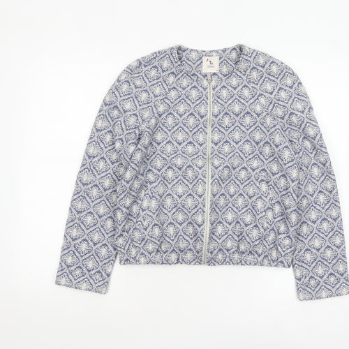 Tu Women’s Blue Patterned Zip-Up Jacket Size 10 Cotton Blend