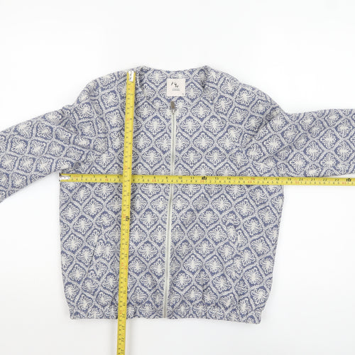 Tu Women’s Blue Patterned Zip-Up Jacket Size 10 Cotton Blend