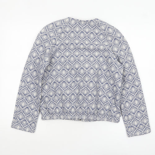 Tu Women’s Blue Patterned Zip-Up Jacket Size 10 Cotton Blend