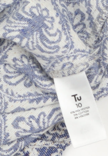 Tu Women’s Blue Patterned Zip-Up Jacket Size 10 Cotton Blend