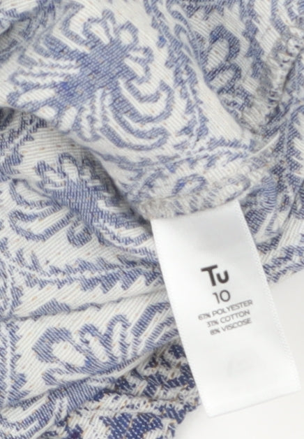 Tu Women’s Blue Patterned Zip-Up Jacket Size 10 Cotton Blend