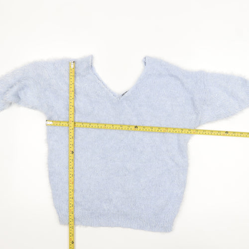 F&F Women’s Light Blue Fluffy V-Neck Pullover Jumper Size 12