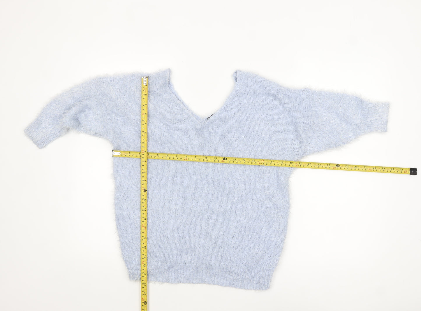 F&F Women’s Light Blue Fluffy V-Neck Pullover Jumper Size 12