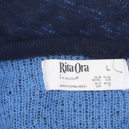 Primark Women’s Blue Open-Knit Acrylic Long Sleeve Jumper Size L
