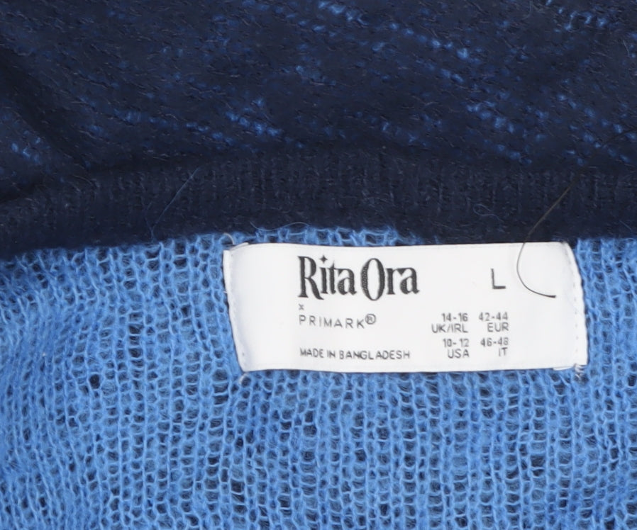 Primark Women’s Blue Open-Knit Acrylic Long Sleeve Jumper Size L