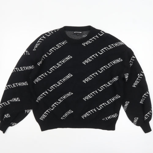 PrettyLittleThing Women's Black Small Logo Print Pullover Jumper