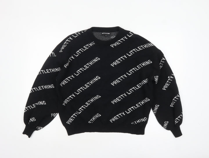 PrettyLittleThing Women's Black Small Logo Print Pullover Jumper