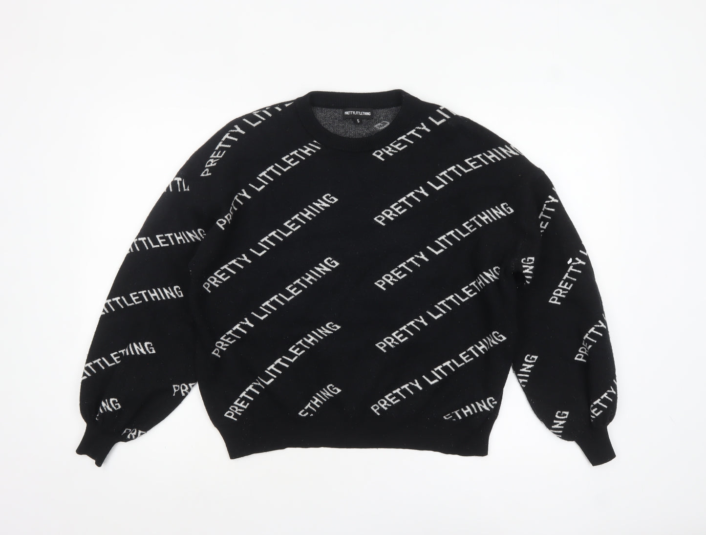 PrettyLittleThing Women's Black Small Logo Print Pullover Jumper