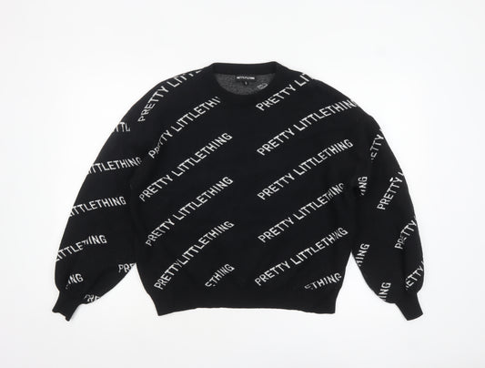 PrettyLittleThing Women's Black Small Logo Print Pullover Jumper