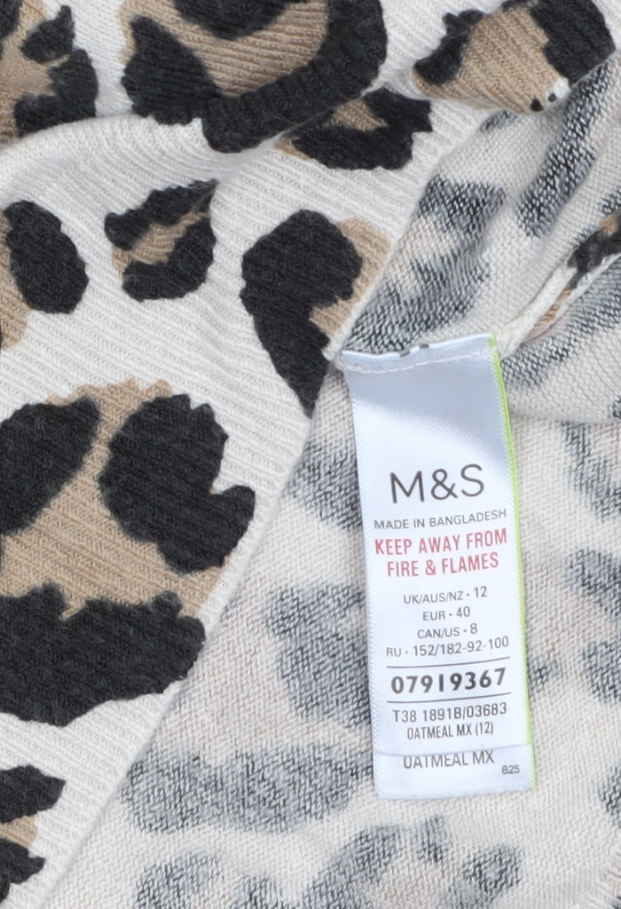 Marks and Spencer Women’s Beige Leopard Print Cotton Jumper Size 12