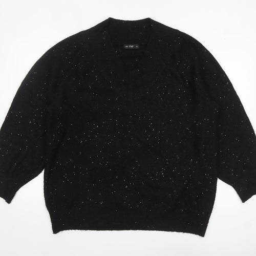 F&F Women's Black Sequin V-Neck Pullover Jumper Size L