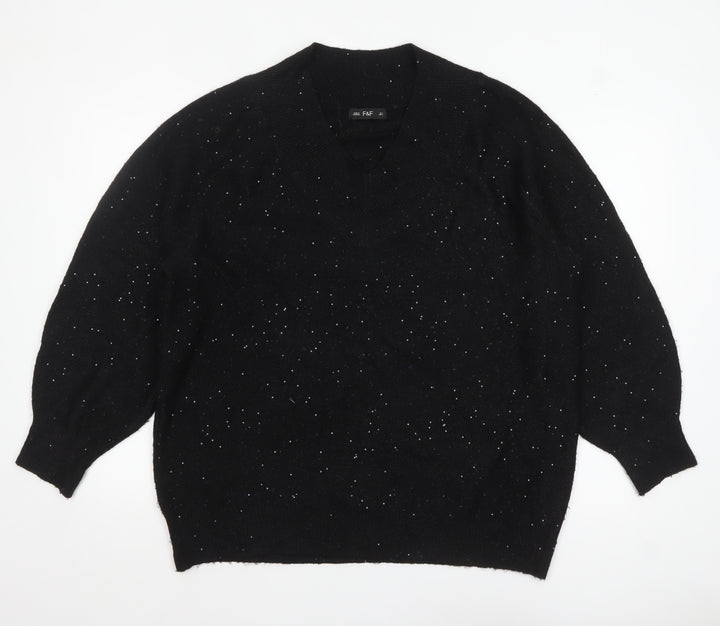 F&F Women's Black Sequin V-Neck Pullover Jumper Size L