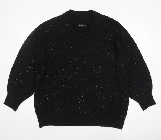 F&F Women's Black Sequin V-Neck Pullover Jumper Size L