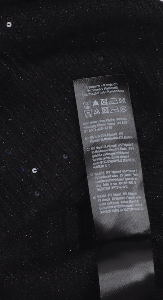 F&F Women's Black Sequin V-Neck Pullover Jumper Size L