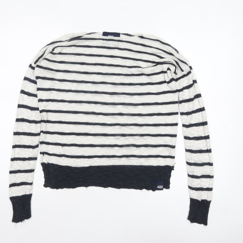 Superdry Women White Navy Striped Knit Jumper XS