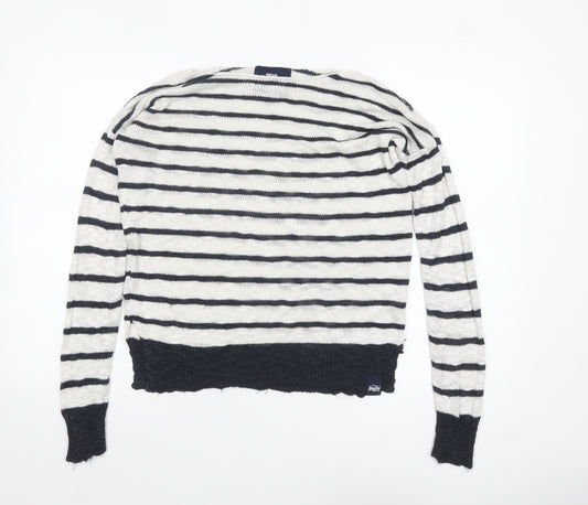 Superdry Women White Navy Striped Knit Jumper XS