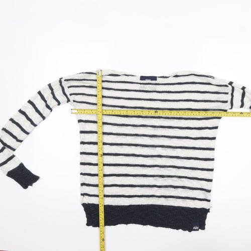 Superdry Women White Navy Striped Knit Jumper XS