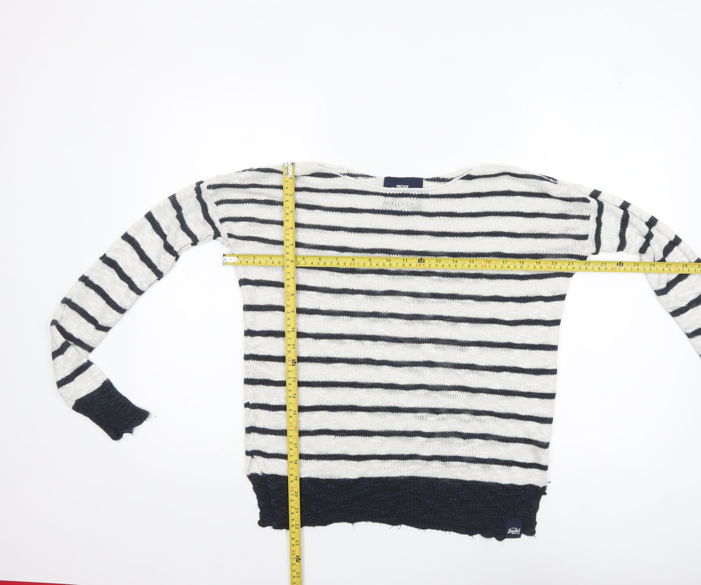 Superdry Women White Navy Striped Knit Jumper XS