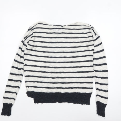 Superdry Women White Navy Striped Knit Jumper XS