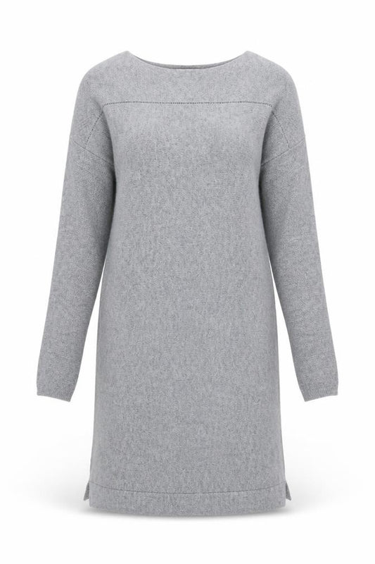 Front view of Monsoon Women Grey Wool Jumper Dress, size S, Long Sleeve Knit Winter