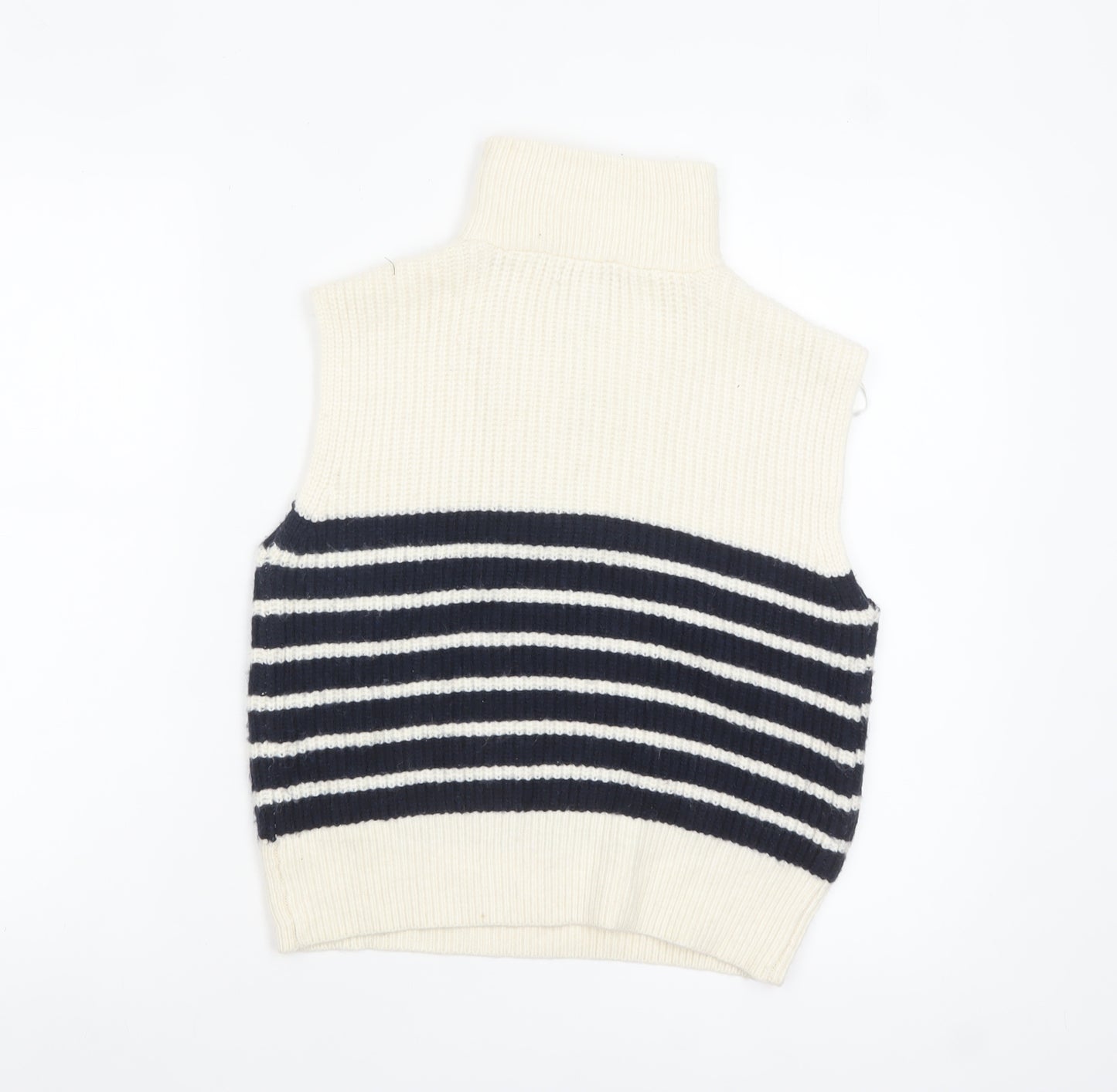 Ruby Moon Women Ivory Striped Half Zip Sleeveless Knit Vest S