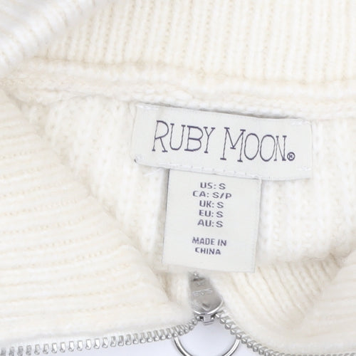 Ruby Moon Women Ivory Striped Half Zip Sleeveless Knit Vest S