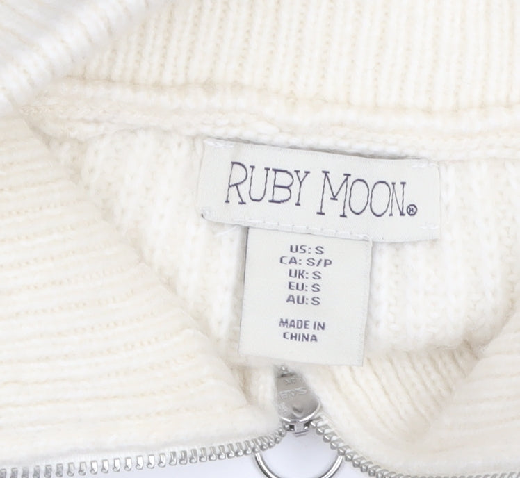 Ruby Moon Women Ivory Striped Half Zip Sleeveless Knit Vest S