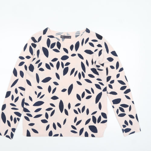 Marks and Spencer Women's Beige Floral Knit Jumper Size 14