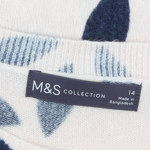 Marks and Spencer Women's Beige Floral Knit Jumper Size 14