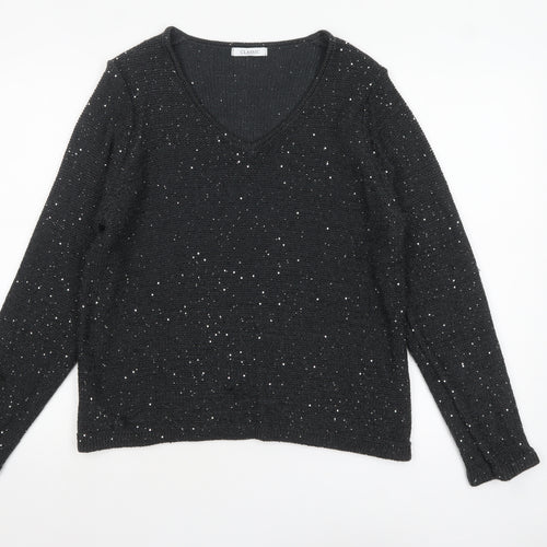Marks and Spencer Womens Grey Sequin V-Neck Knit Jumper Size 16