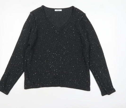 Marks and Spencer Womens Grey Sequin V-Neck Knit Jumper Size 16