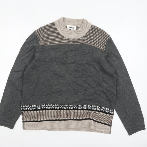 Afibel Women’s Grey Fair Isle Wool Blend Long Sleeve Pullover Jumper Size 18