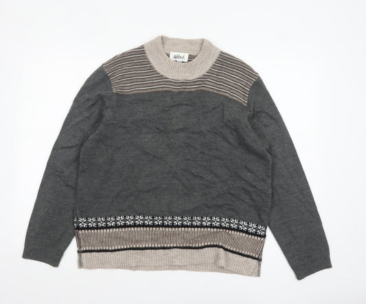 Afibel Women’s Grey Fair Isle Wool Blend Long Sleeve Pullover Jumper Size 18