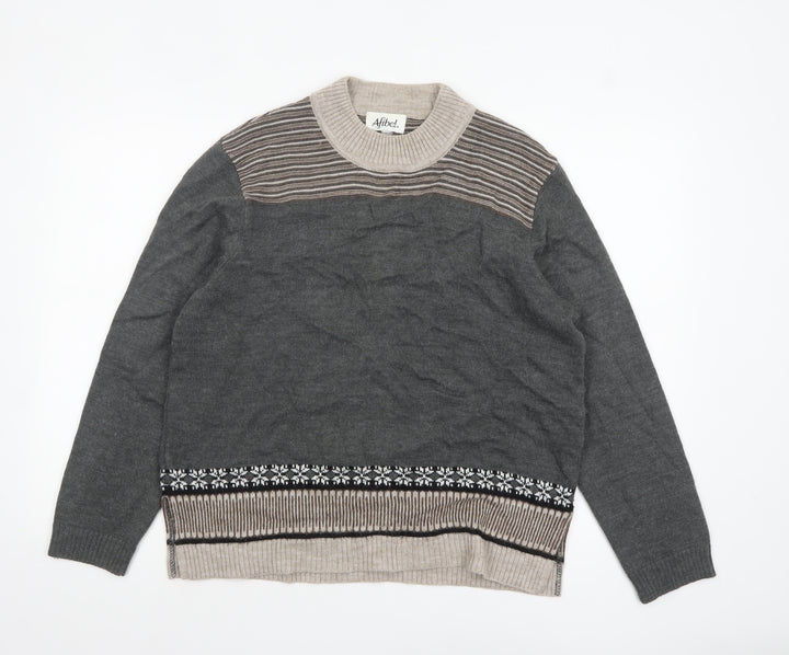 Afibel Women’s Grey Fair Isle Wool Blend Long Sleeve Pullover Jumper Size 18