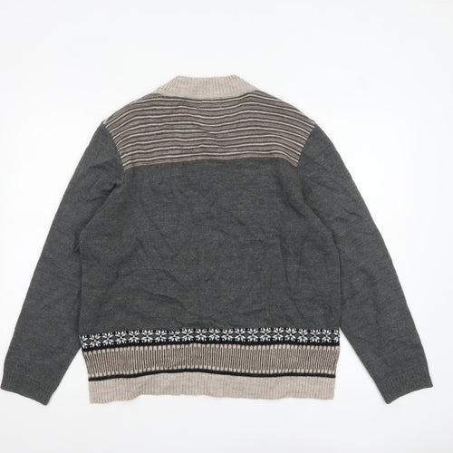 Afibel Women’s Grey Fair Isle Wool Blend Long Sleeve Pullover Jumper Size 18