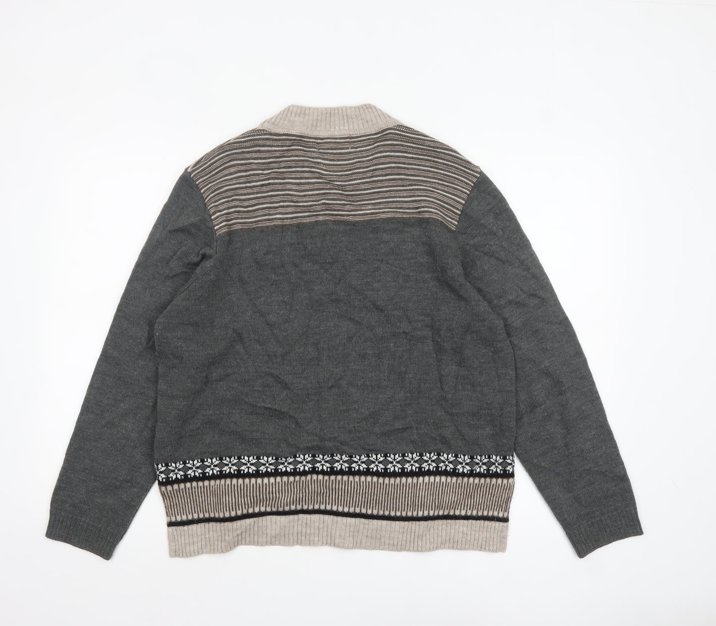 Afibel Women’s Grey Fair Isle Wool Blend Long Sleeve Pullover Jumper Size 18