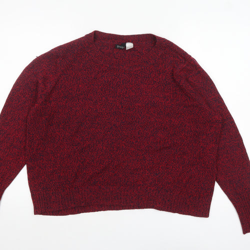 H&M Women Red Knit Pullover Jumper Size 14 Crew Neck Long Sleeve