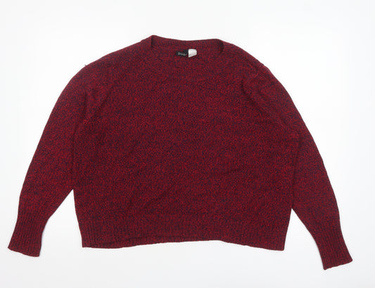 H&M Women Red Knit Pullover Jumper Size 14 Crew Neck Long Sleeve