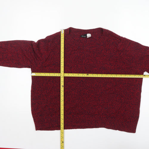 H&M Women Red Knit Pullover Jumper Size 14 Crew Neck Long Sleeve
